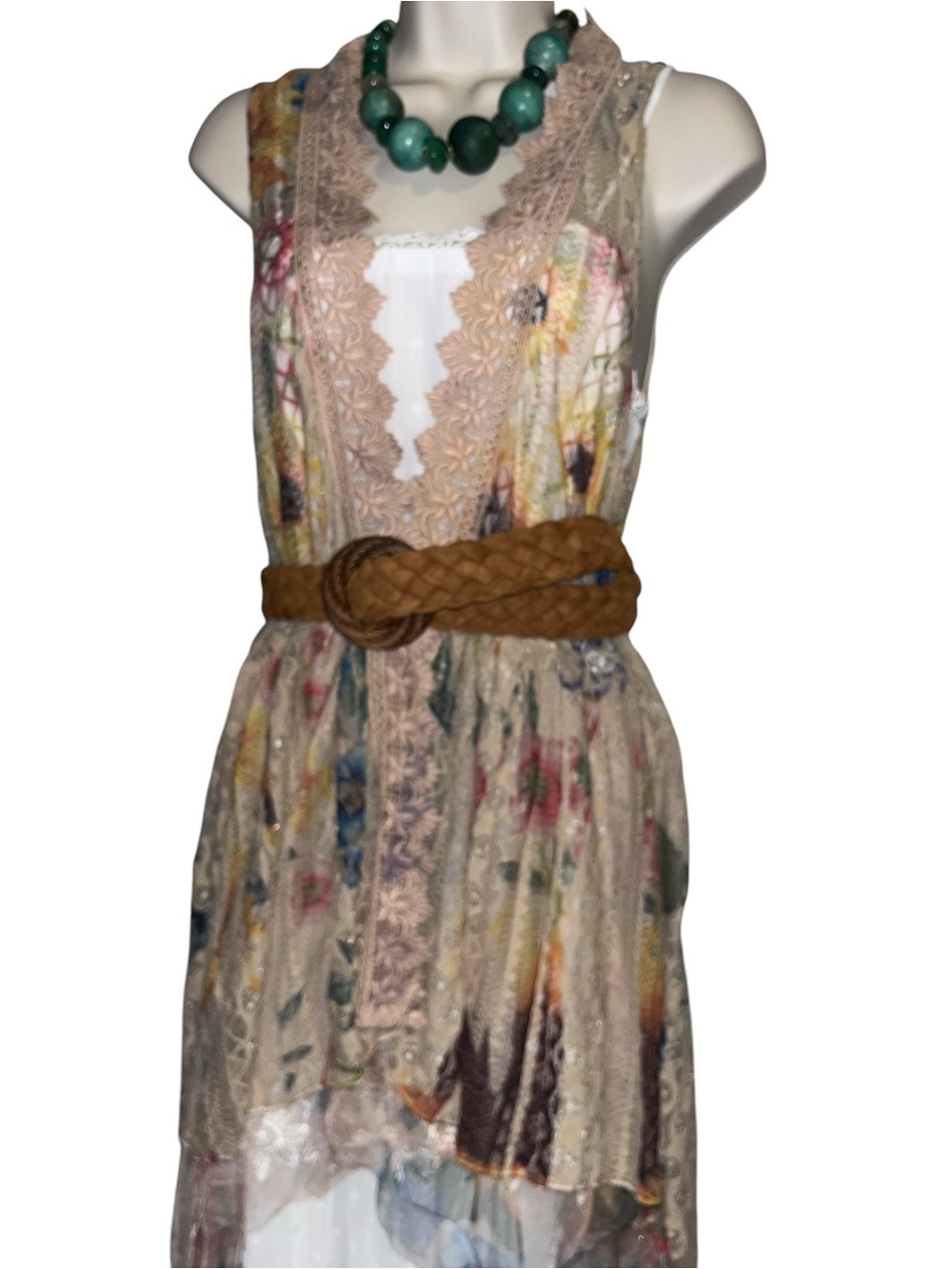 Origami Small Boho Lace Floral Vest with Sunflower Motif